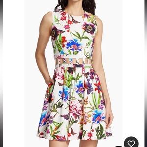 NWT LDT Paris  Floral Cotton Linen Mini Dress 4 $225